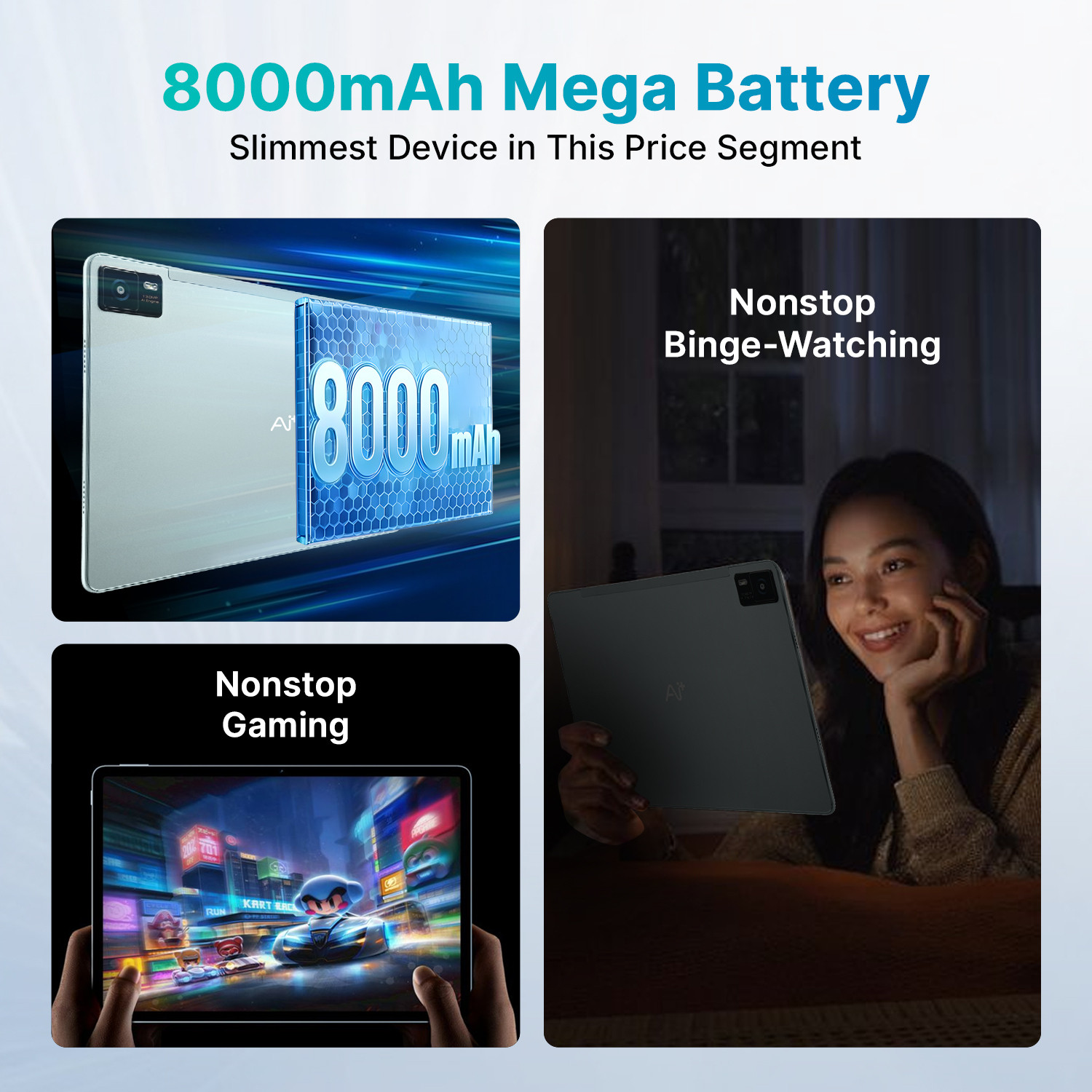 Image of Ai+ PulseTab 8 GB RAM 128 GB ROM 10.95 inch with Wi-Fi+4G Gaming MediaTek Helio G88 Octa Core Tablet (Lightest Sky)