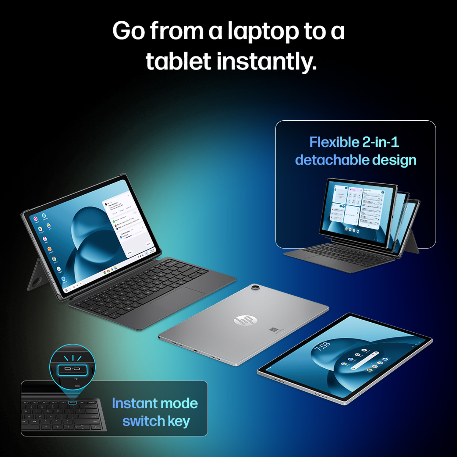 Image of HP Omnipad 12 | In Box detachable Keyboard 8 GB RAM 128 GB ROM 12 inch with Wi-Fi Only Qualcomm Snapdragon SM6475Q Hexa Core Tablet (Meteor Silver)