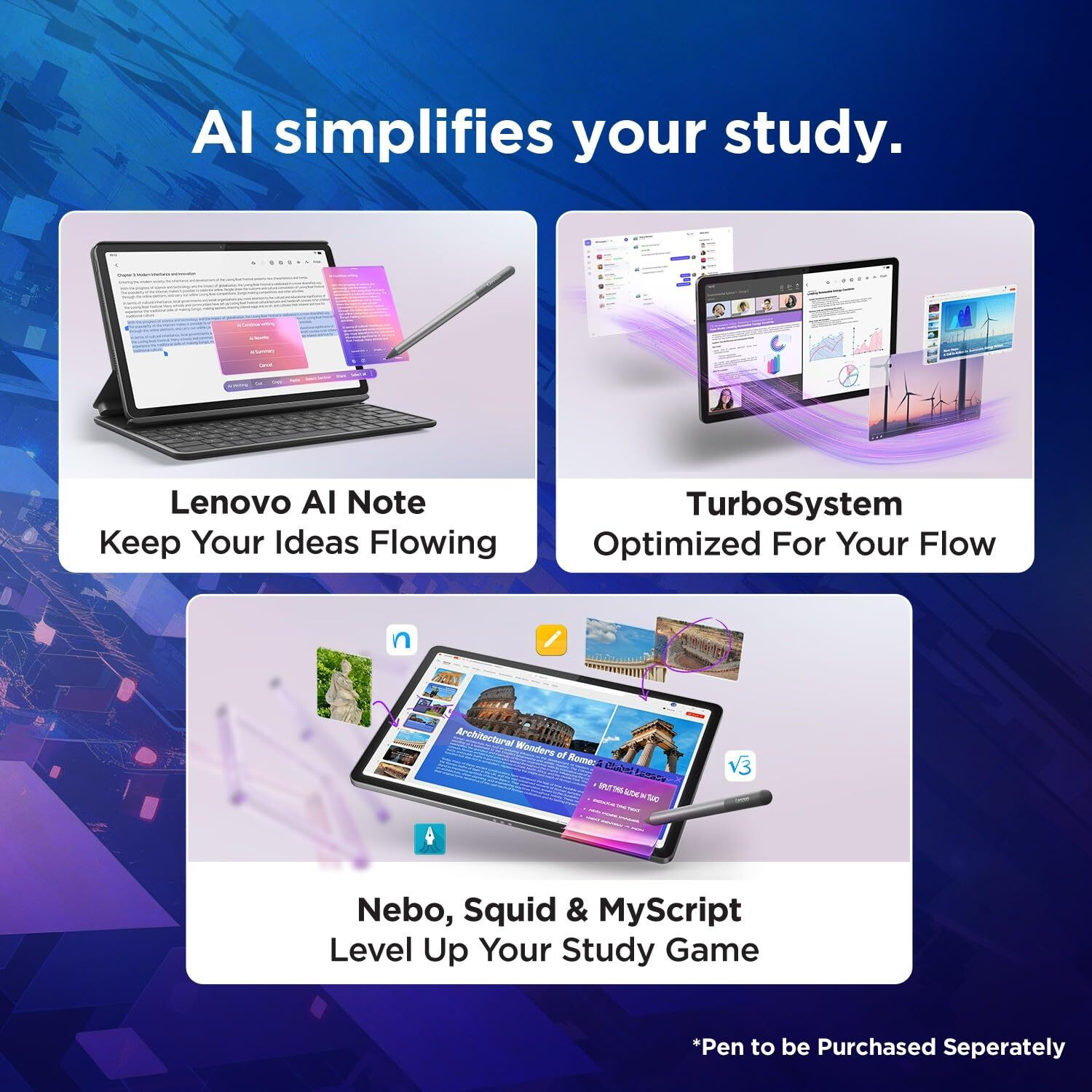 Image of Lenovo Idea Tab with Folio Keyboard + Tab Pen Wi-Fi + 5G 256 GB RAM 8 GB ROM 11 inch with Wi-Fi+5G MediaTek Dimensity 6300 Tablet (Grey)