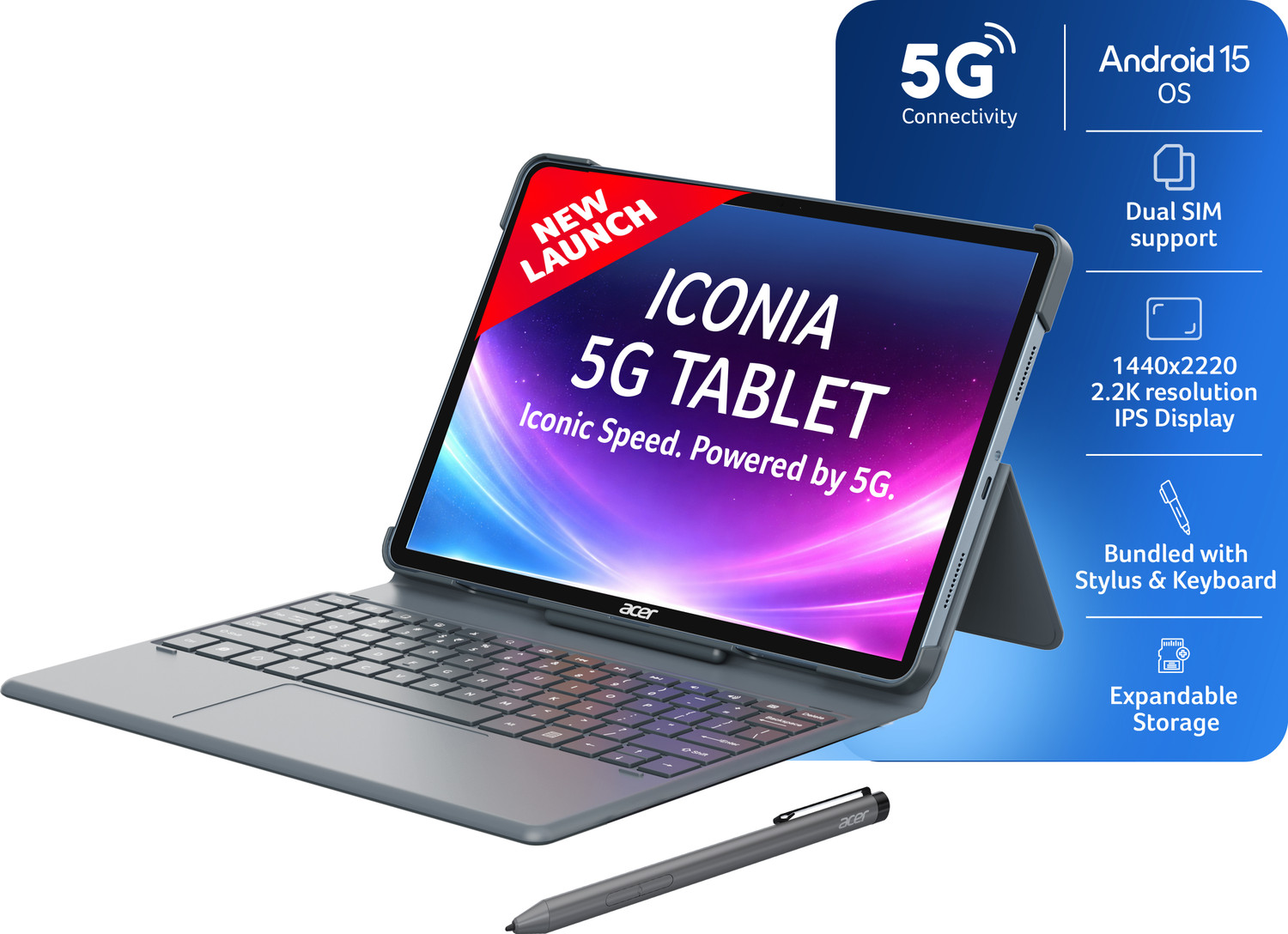 Image of Acer Iconia iM11-22M5G with Stylus and Keyboard 8 GB RAM 128 GB ROM 11.45 inch with Wi-Fi+5G MediaTek 8791 CPU - Octa core Up to 2.4 Ghz Tablet (Blue)