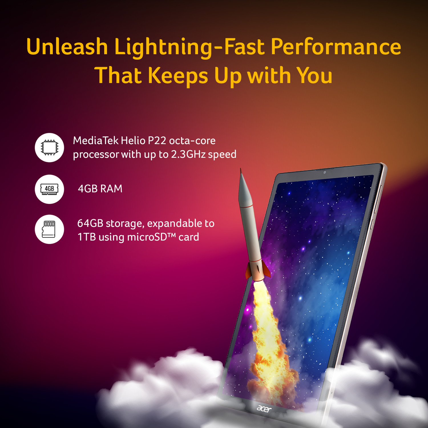 Image of Acer Iconia Tab 4 GB RAM 64 GB ROM 8.7 inch with Wi-Fi+4G MediaTek Helio P22T (8768T) Tablet (Gold)