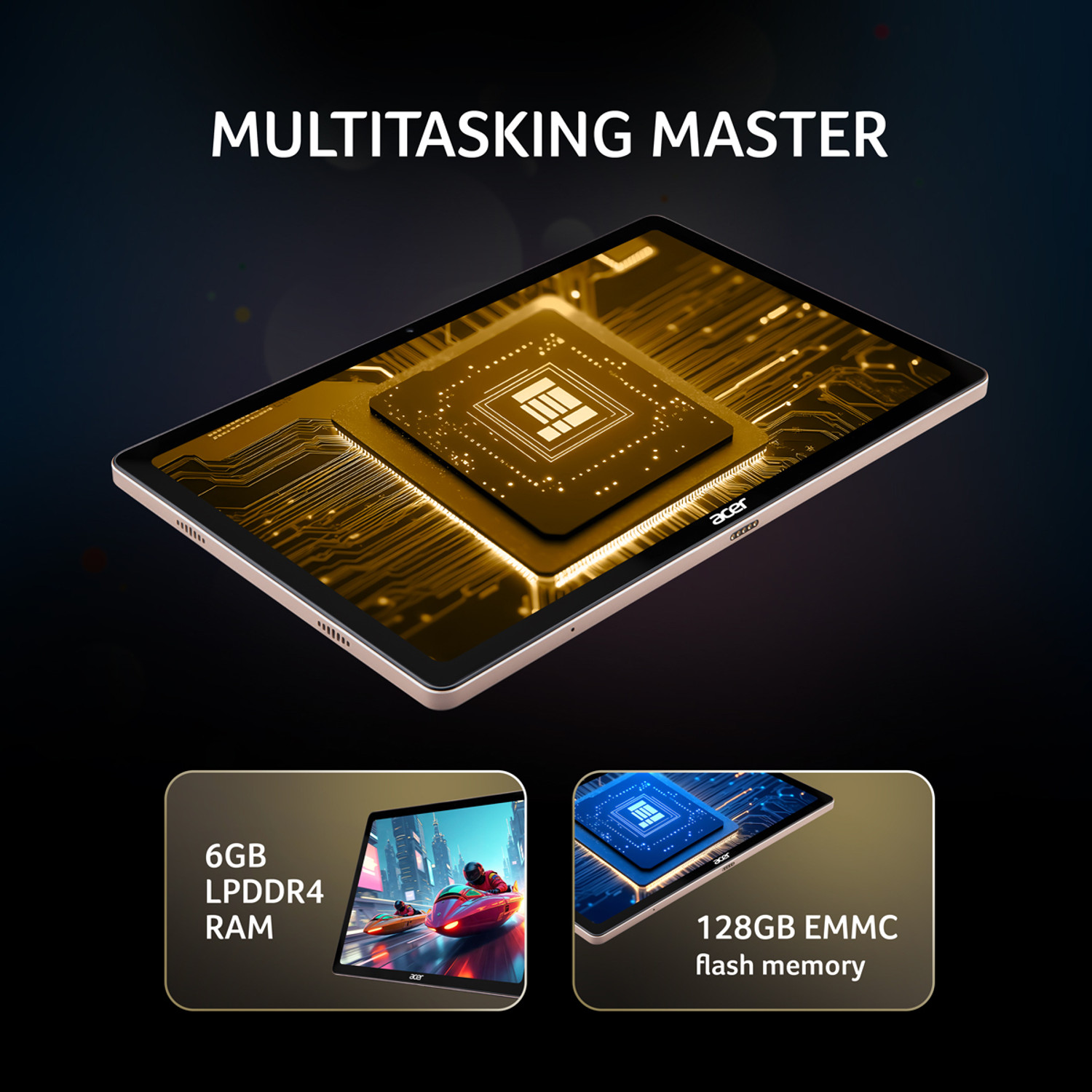 Image of Acer Iconia Tab 6 GB RAM 128 GB ROM 10.36 inch with Wi-Fi+4G MediaTek Helio G99 Tablet (Gold)