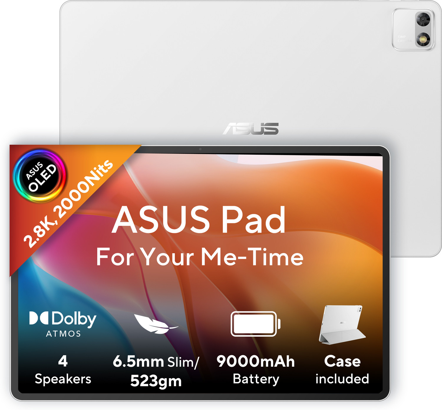 Image of ASUS Pad (12.2inch) 2.8K 2000Nits OLED, MediaTek D8300, 8 GB RAM 128 GB ROM 12.2 inch with Wi-Fi Only Tablet (Pure White)