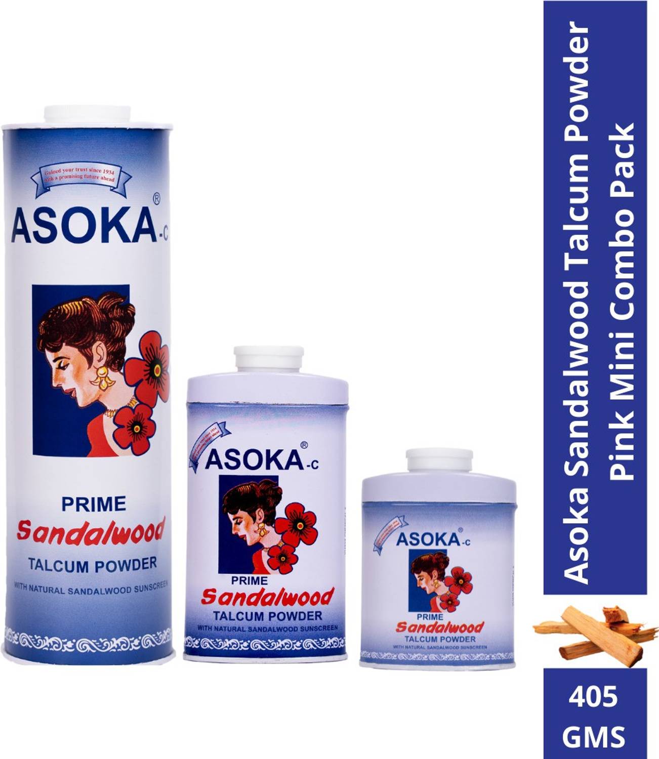 Asoka Sandalwood Talcum Powder Pack of 3 · 136.67 g (410.01 g total) - Image 1