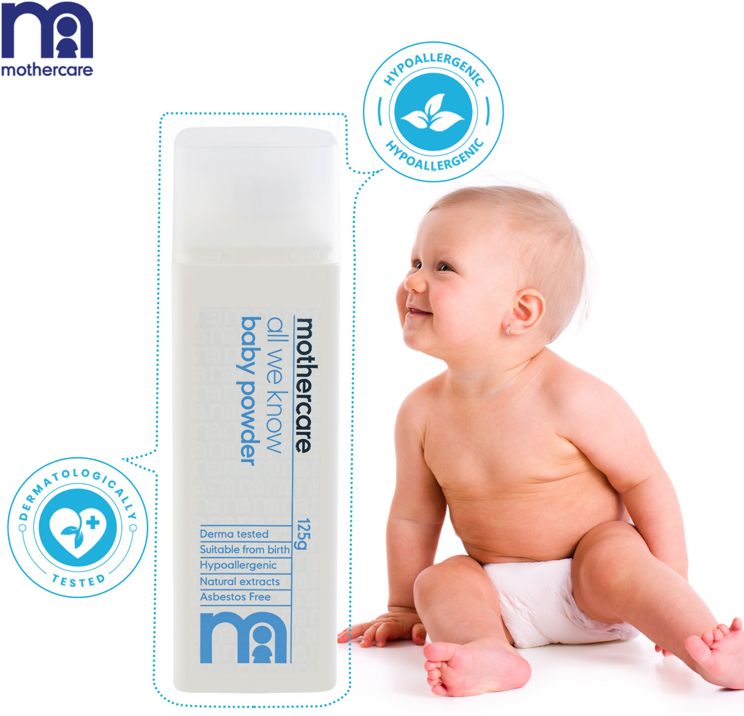 Image of Mothercare All We Know Baby Powder| With Natural Extracts | Dermatologically Tested (125 g)