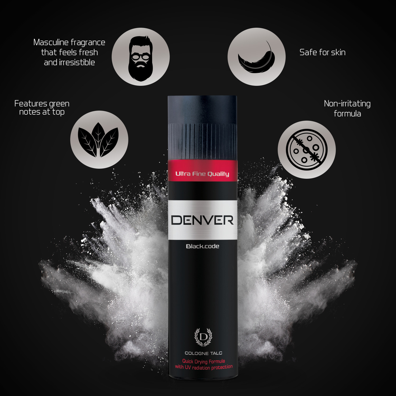 Image of DENVER Black.code Cologne Body Talc (100g x 4)
