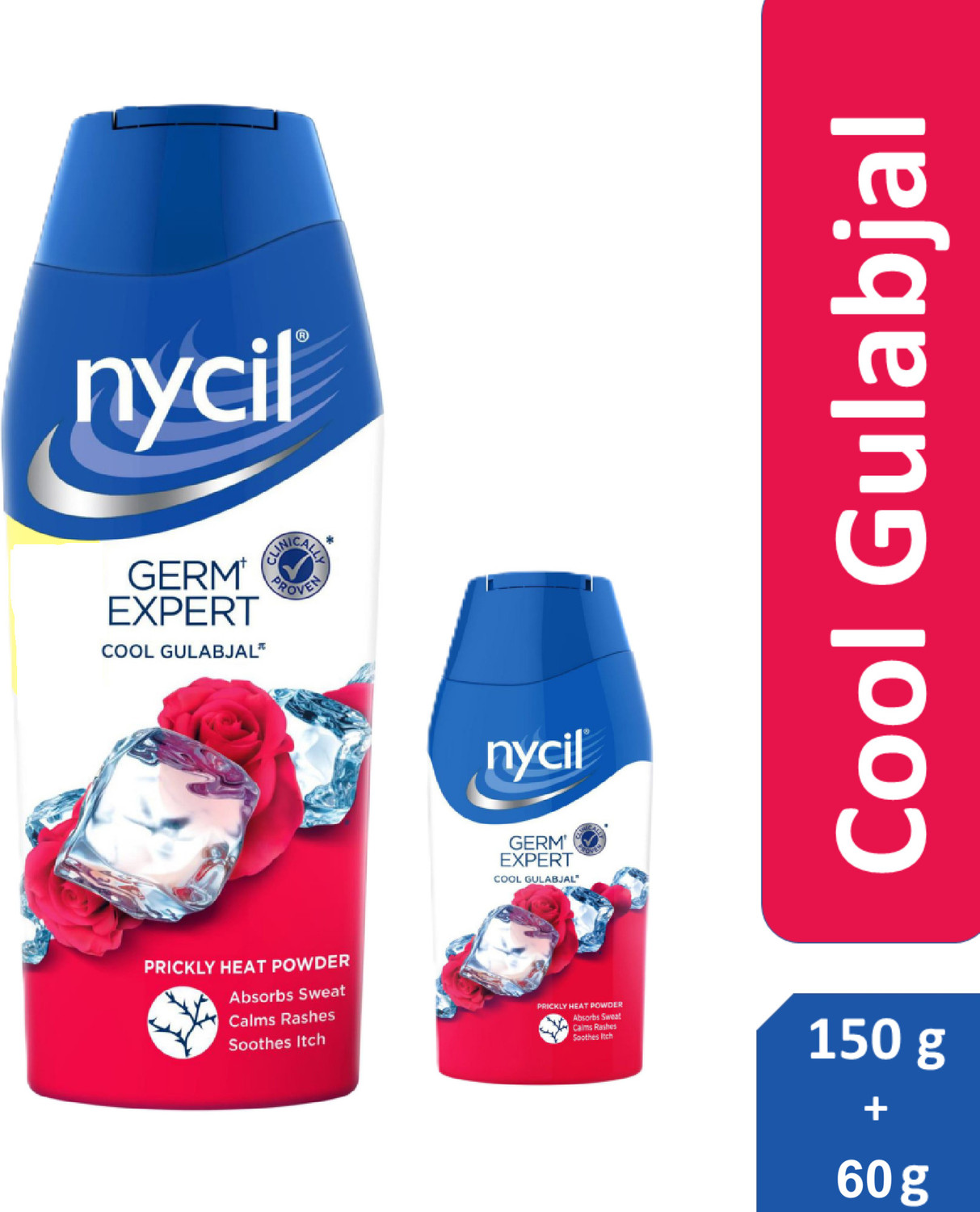 Image of NYCIL Germ Expert Prickly Heat Powder Cool Gulabjal (Get Cool Gulabjal 60 g Extra)