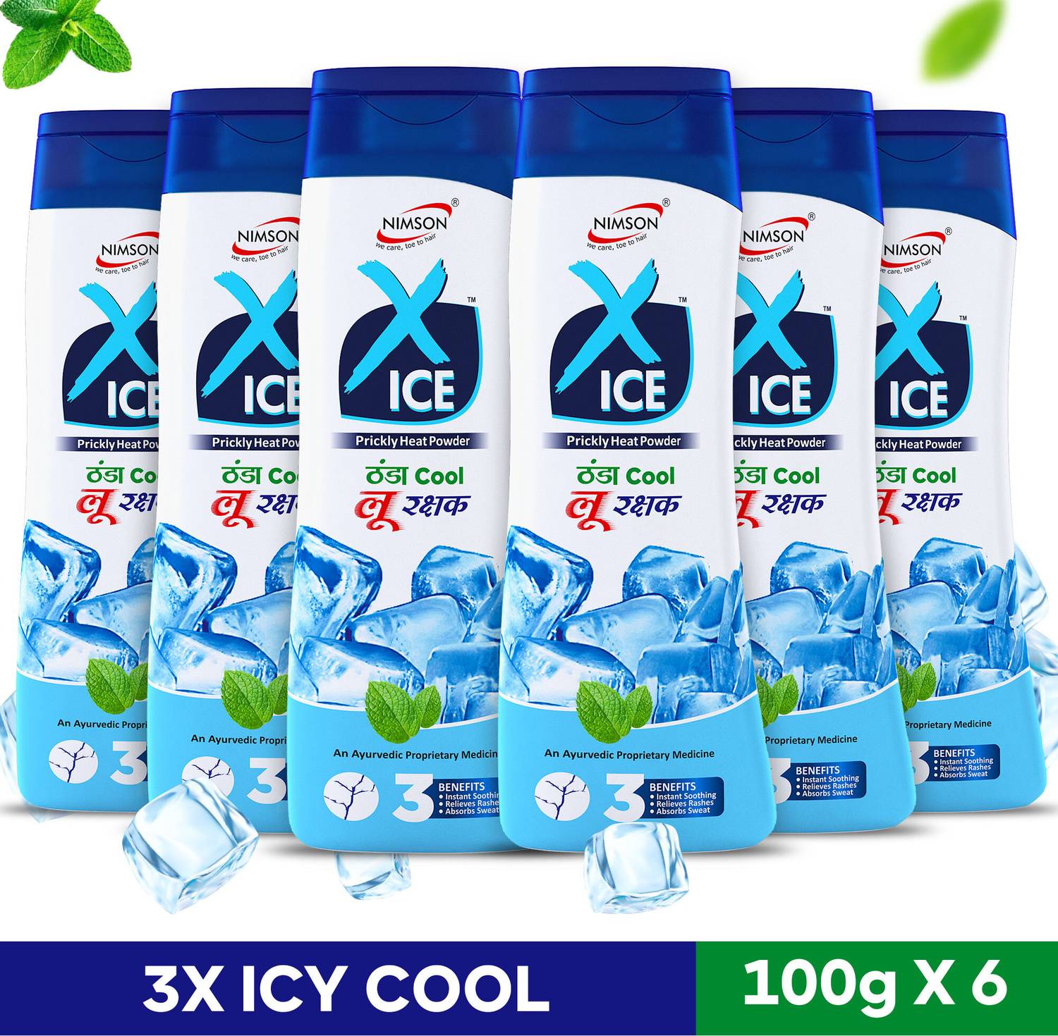 Nimson X-ICE Thanda Cool Loo Rakshak Prickly Heat Talcum Powder w