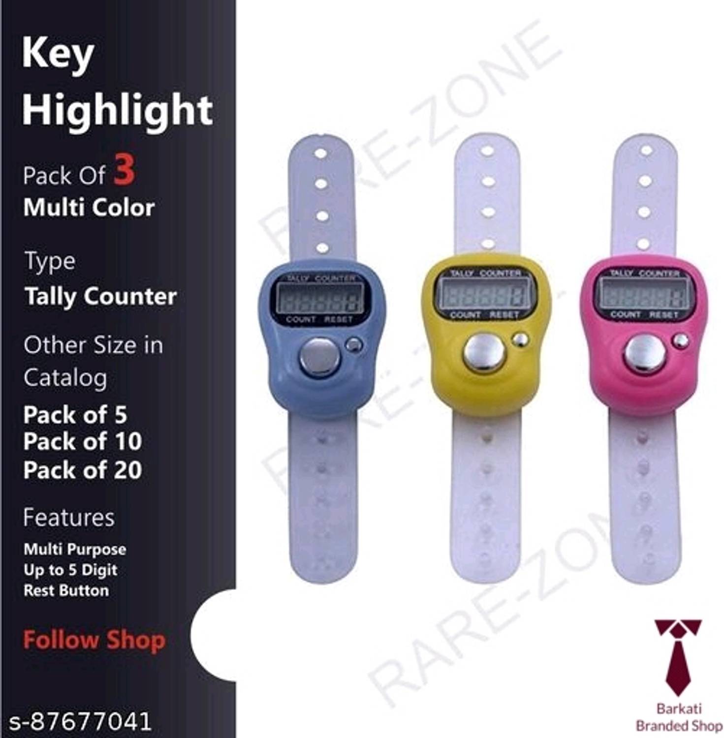 Barkati Umpire,ScorerCoach orJaapTasbeehCountr(Packof 03AssortedColors) Digital Tally Counter