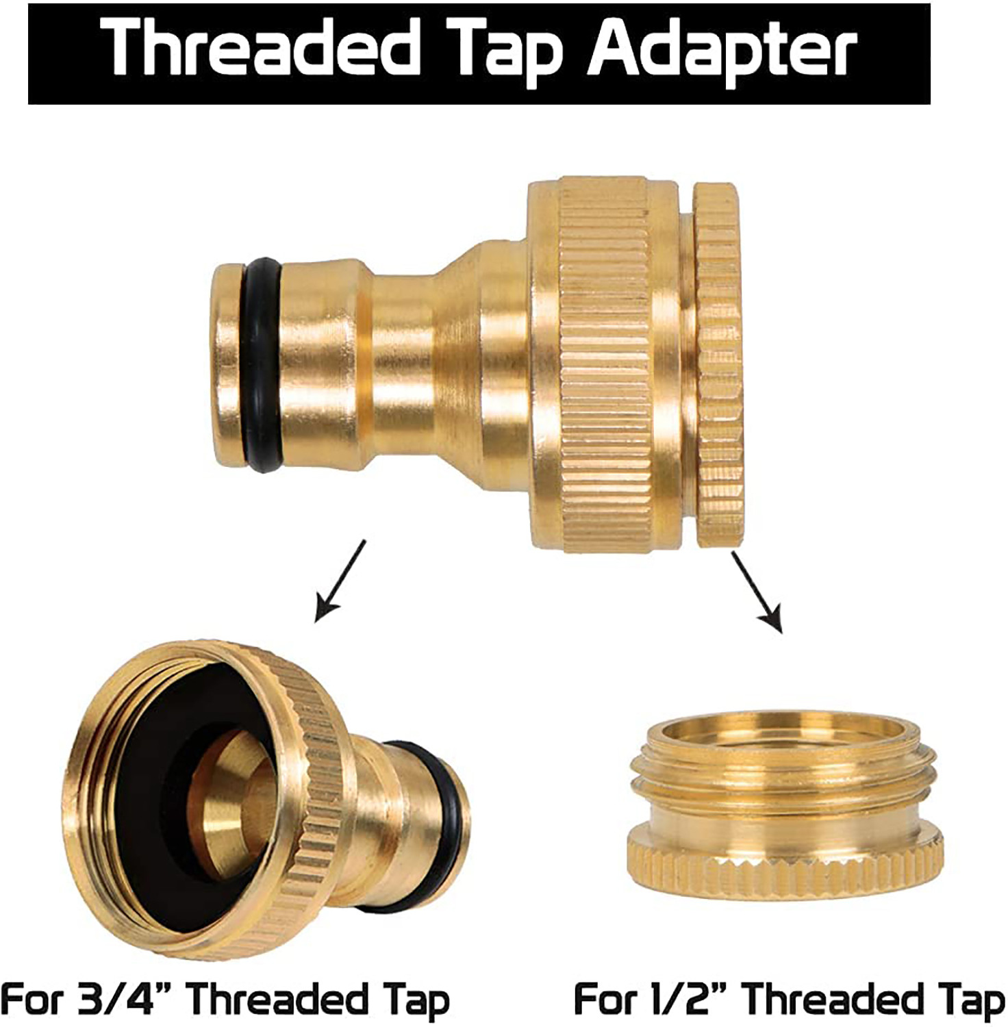 Image of HOKiPO Heavy Duty Brass Threaded Tap Adapter for 1 /2 inch & 3 /4 inch Threaded Taps Tap Adapter