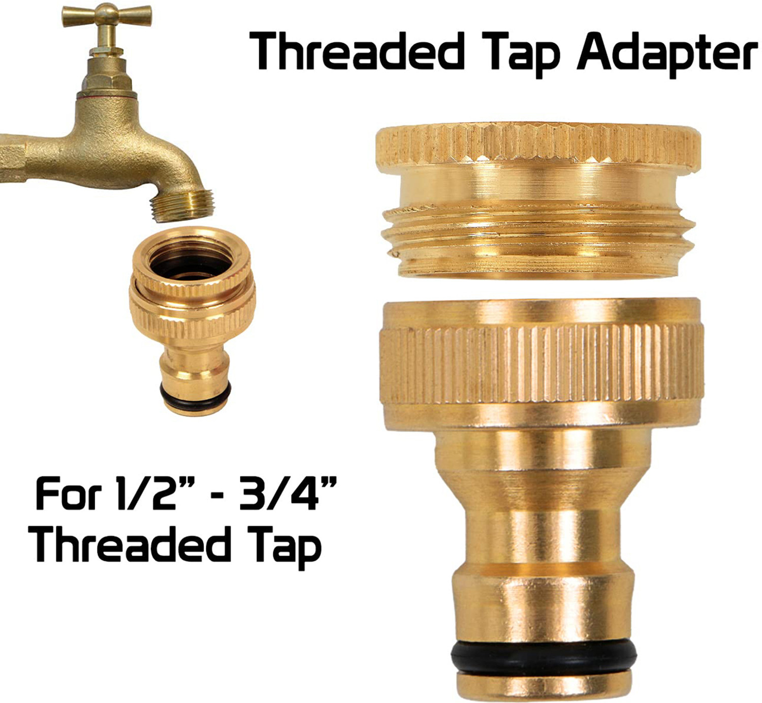 Image of HOKiPO Heavy Duty Brass Threaded Tap Adapter for 1 /2 inch & 3 /4 inch Threaded Taps Tap Adapter