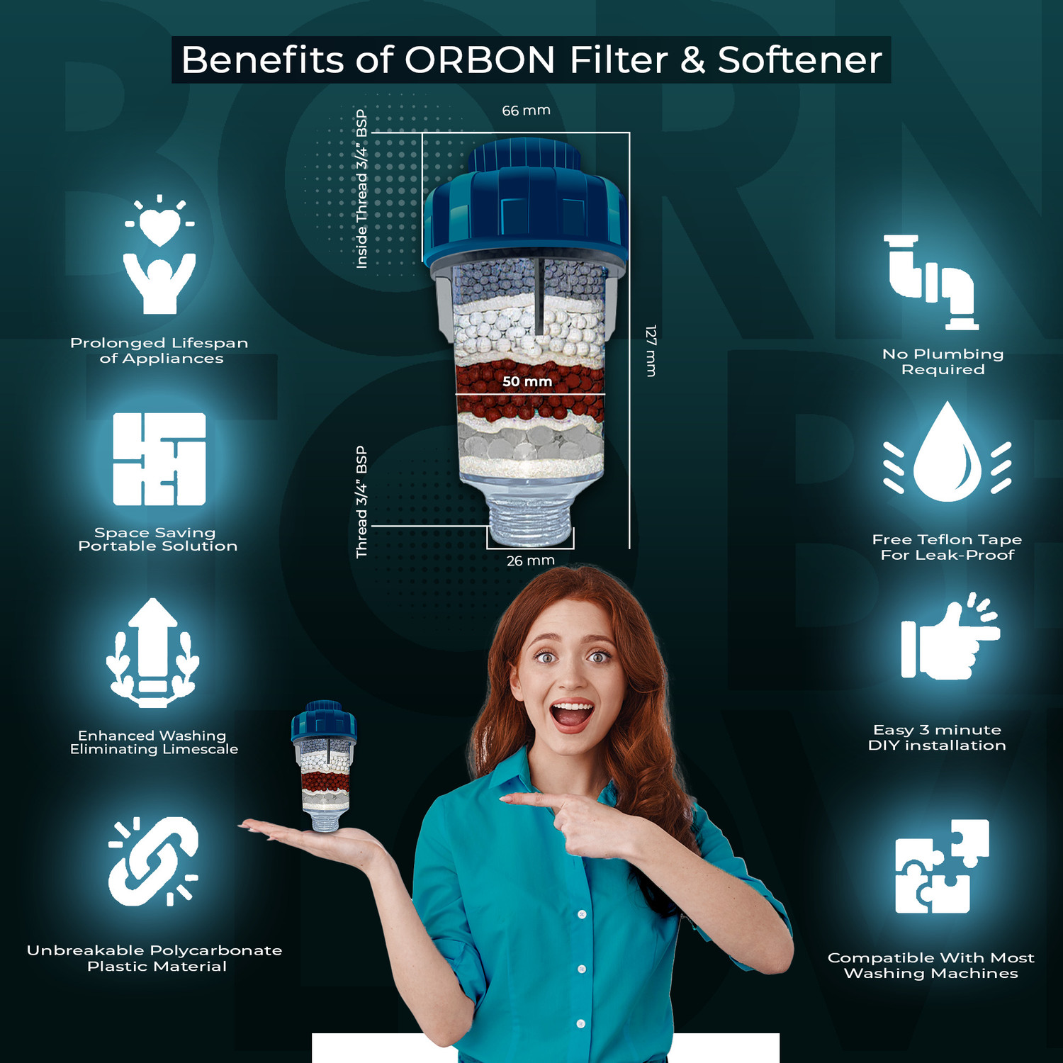 Image of Orbon Washing Machine Hard water Filter & Softener for Washing Machine Tap Mount Water Filter