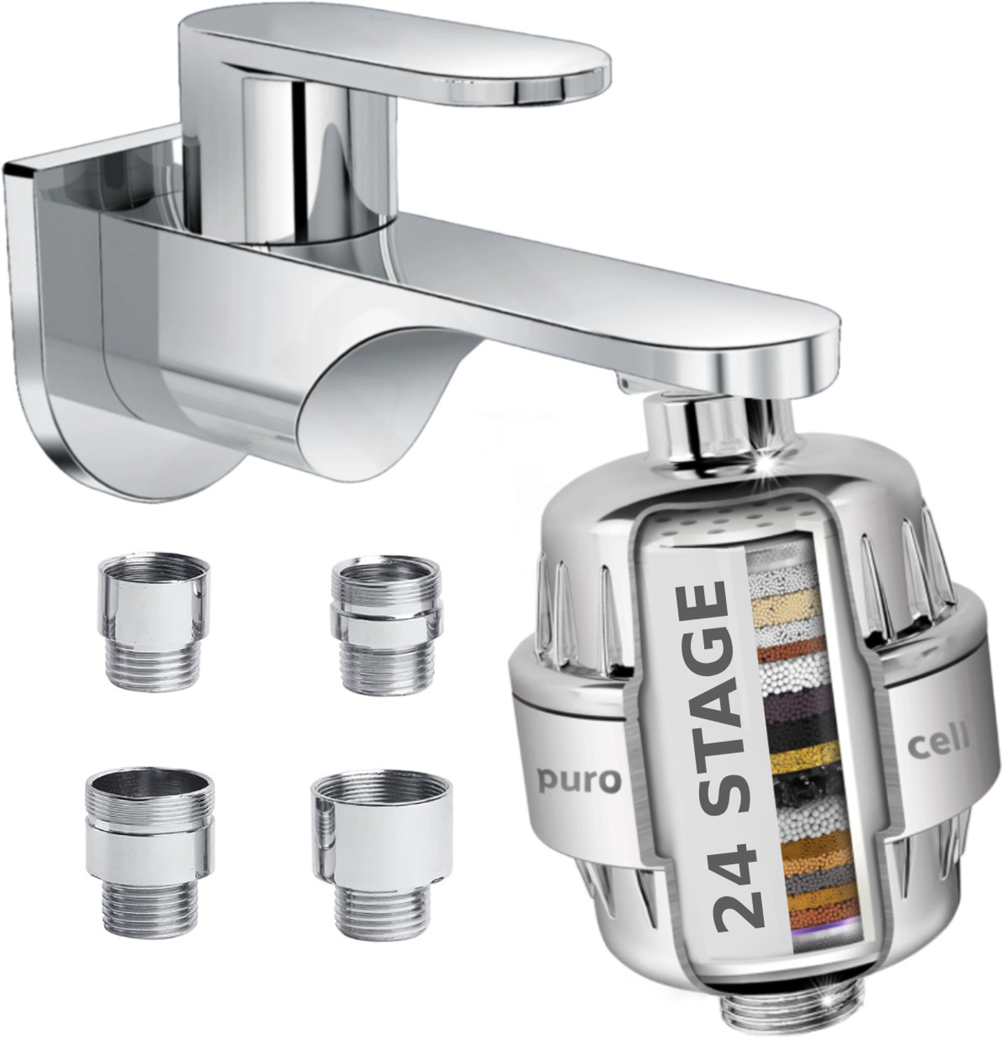 Image of Purocell 24 Stage Shower filter water softener for hard water, shower filter softner Tap Mount Water Filter
