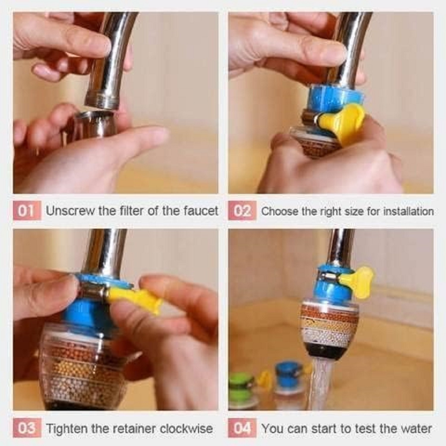 Image of Flaner Activated Carbon Faucet Water Filters Purifier Tap Home Kitchen (2 PCS) Tap Mount Water Filter