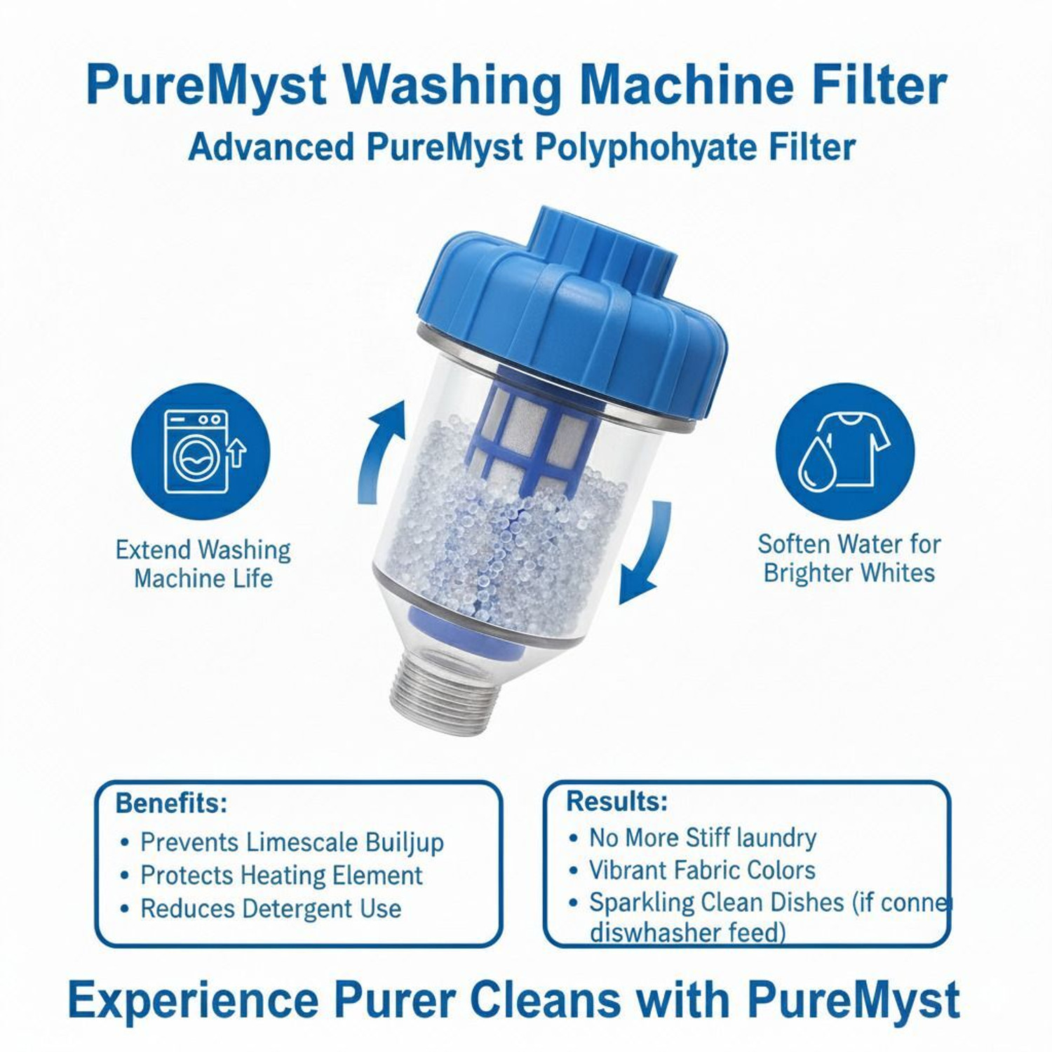 Image of PureMyst Inch Anti-Scale Hard Water Filter for Washing Machines with Polyphosphate Ball Tap Mount Water Filter