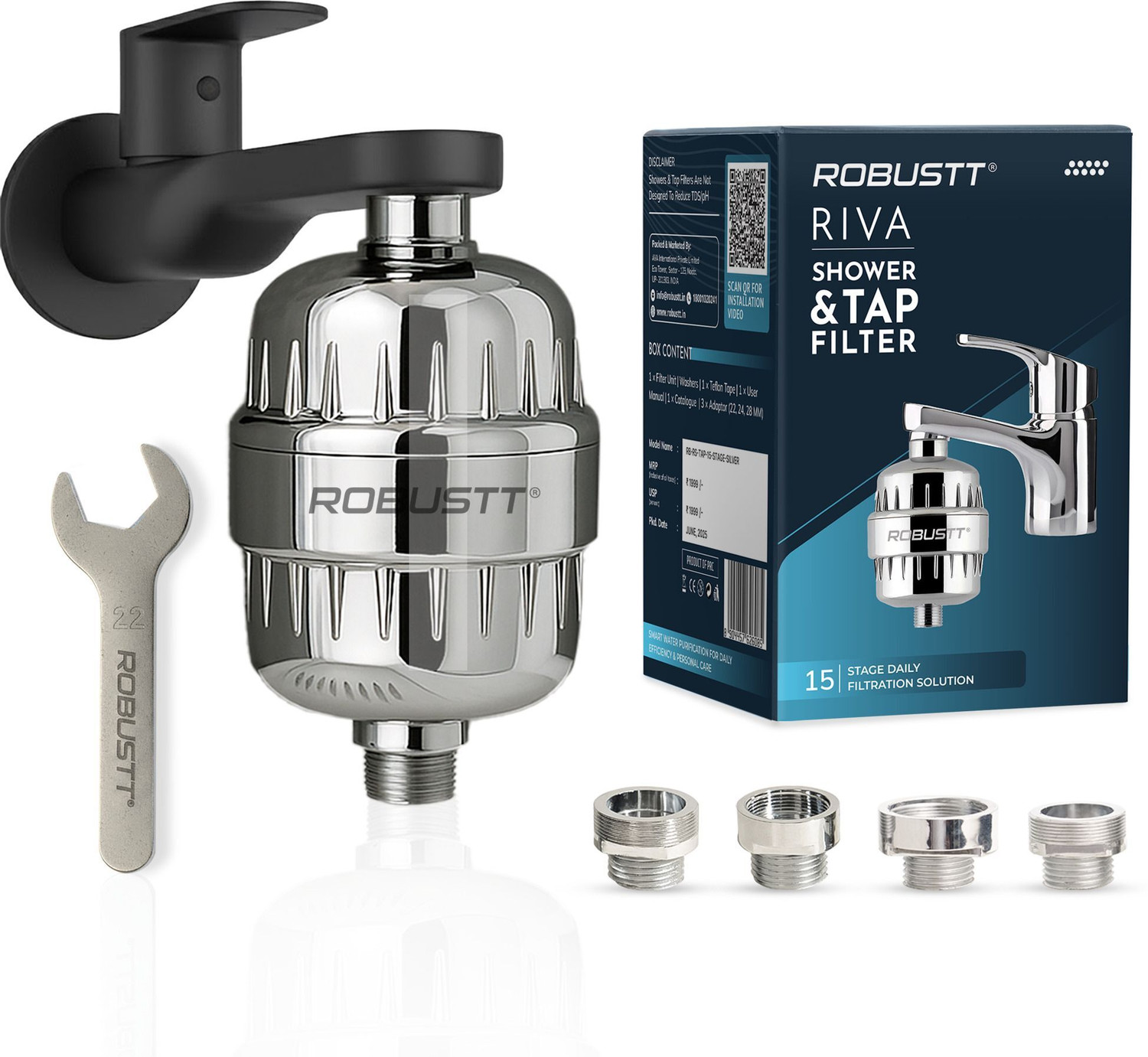 Image of Robustt RIVA Shower and Tap Filter | 15 Stage Advance Filteration | Filters upto 40000L Tap Mount Water Filter