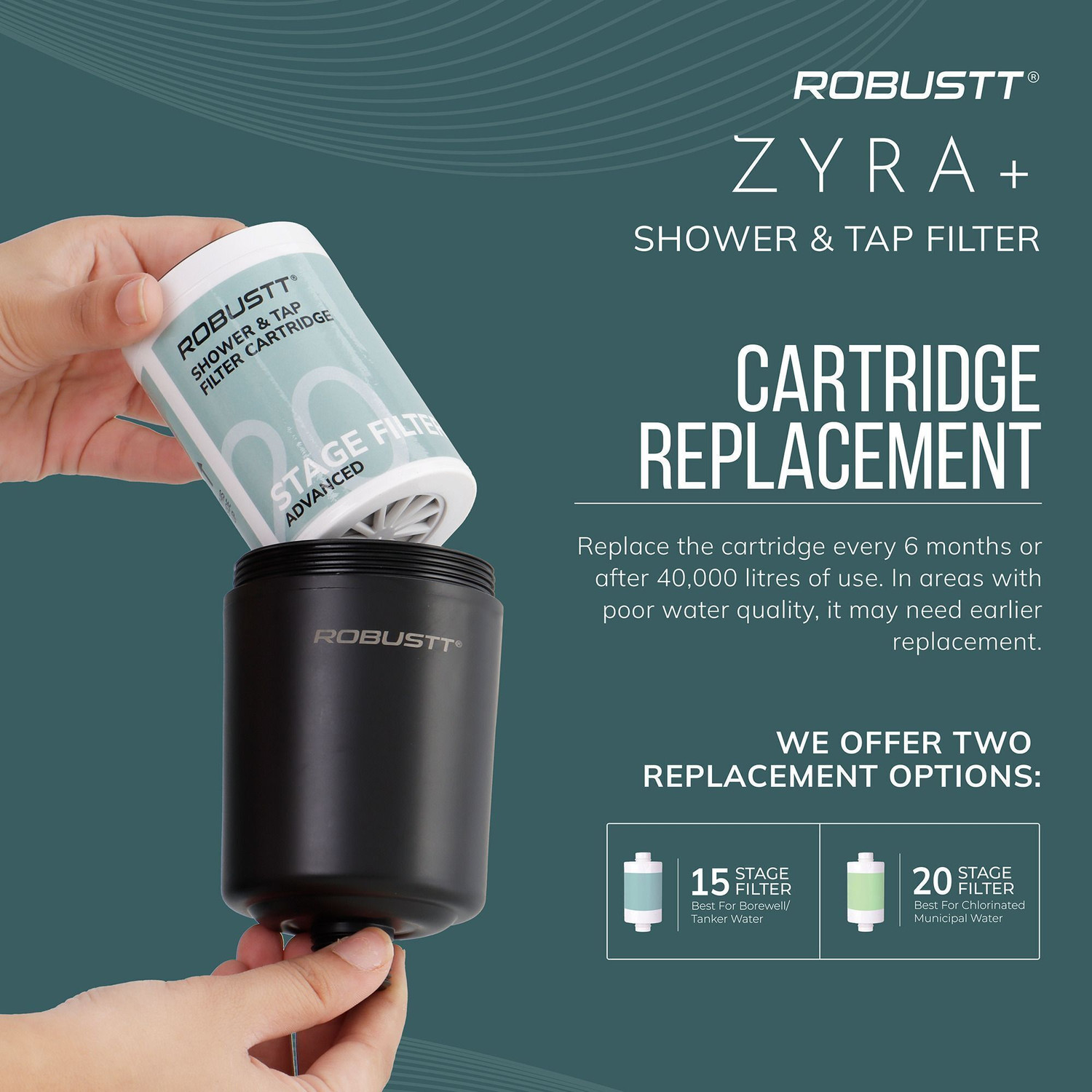 Image of Robustt Zyra+ 20-Stage Shower Cleaner | Reduces Hair Fall for (Municipal /Metro Aqua) Tap Mount Water Filter