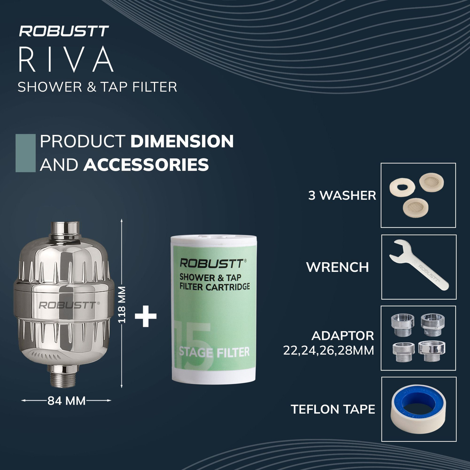 Image of Robustt RIVA Shower and Tap Filter | 15 Stage Advance Filteration | Filters upto 40000L Tap Mount Water Filter