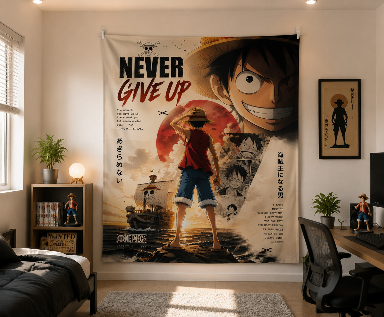 Image of ZORO Monkey D. Luffy Never Give Up Wall Tapestry(5*7 feet) Monkey D. Luffy | One Piece | Never Give Up | Anime | Gaming Room Decor Tapestry (Multicolor)