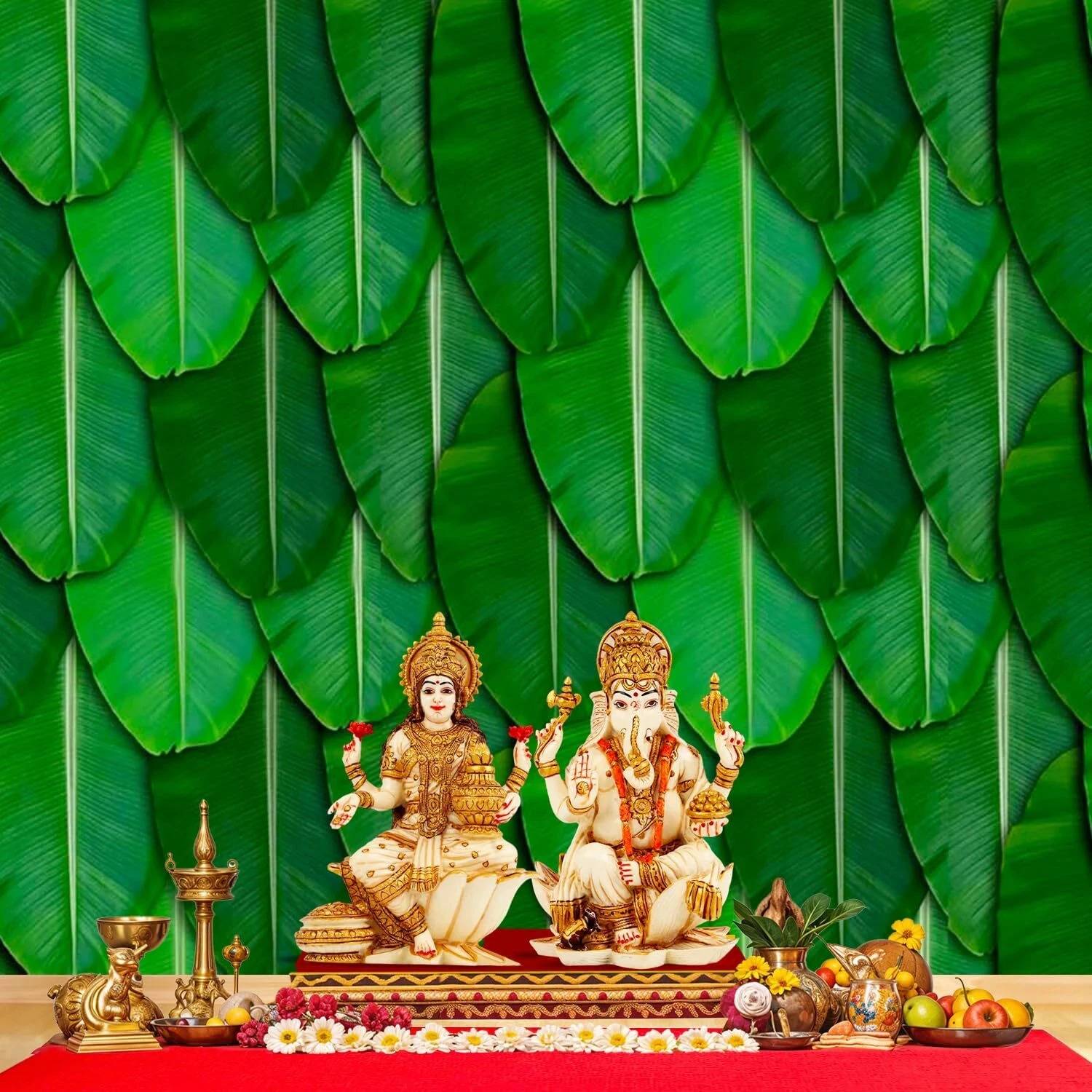 Blimp Banana green leaf with multi flowers backdrop 5ft x 8ft (60 inch X 60 inch)