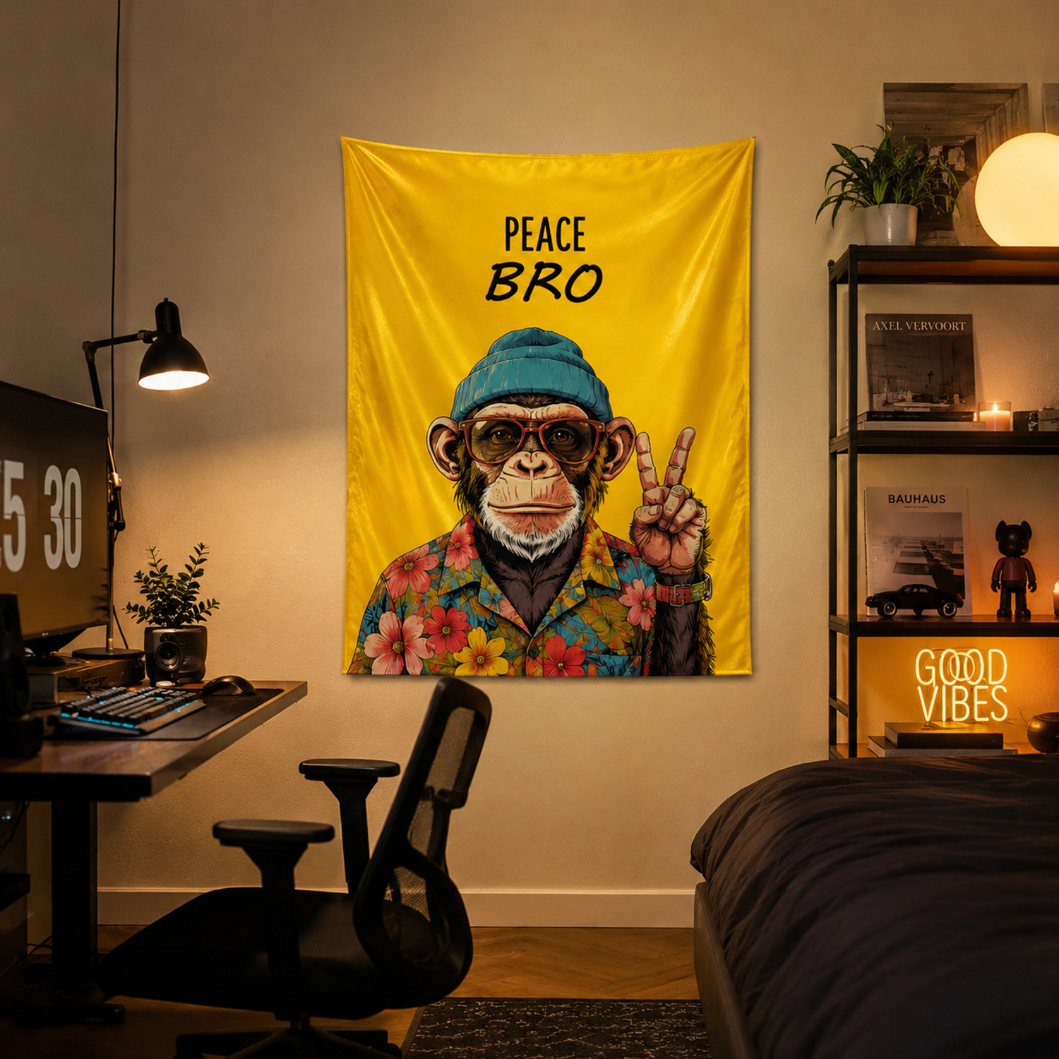 Image of BeliCom PEACE BRO Monkey Wall Hanging Flag Tapestry for Bedroom, Dorm, Living Room Decor Tapestry