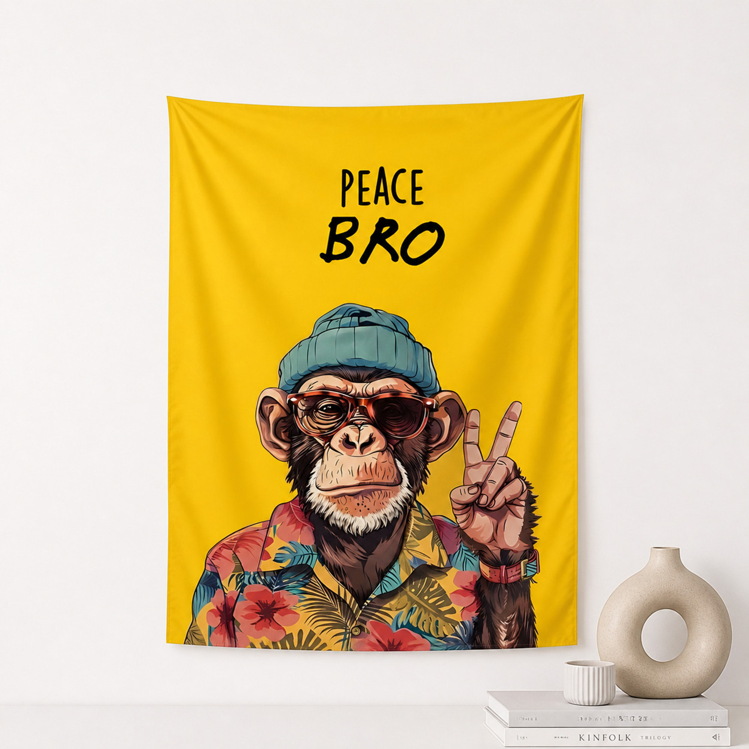Image of BeliCom PEACE BRO Monkey Wall Hanging Flag Tapestry for Bedroom, Dorm, Living Room Decor Tapestry