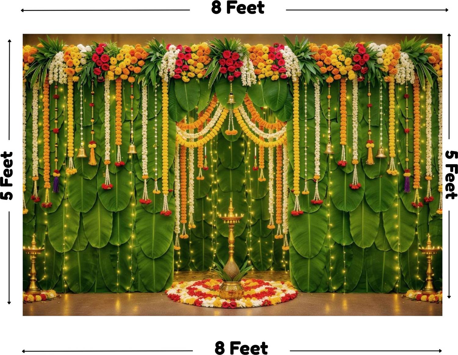 Arya Green Banana Leaf Tapestry with Lighting and Roses - Image 2