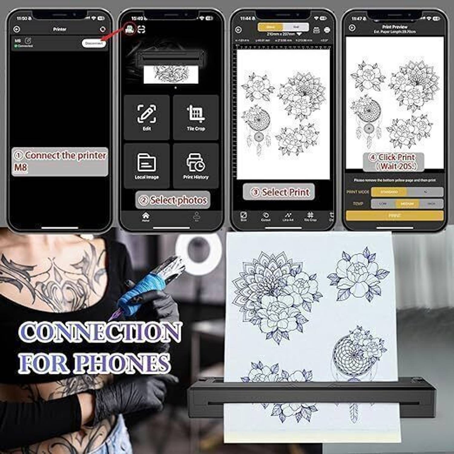 Tattoo gizmo M8 Wireless Tattoo Stencil Printer, Portable