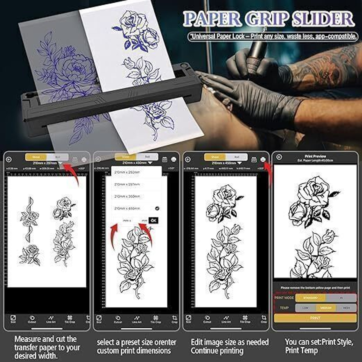 Image of Tattoo gizmo M8 Wireless Tattoo Stencil Printer, Portable Bluetooth Thermal Tattoo A4 Printer Temporary Tattoo Kit
