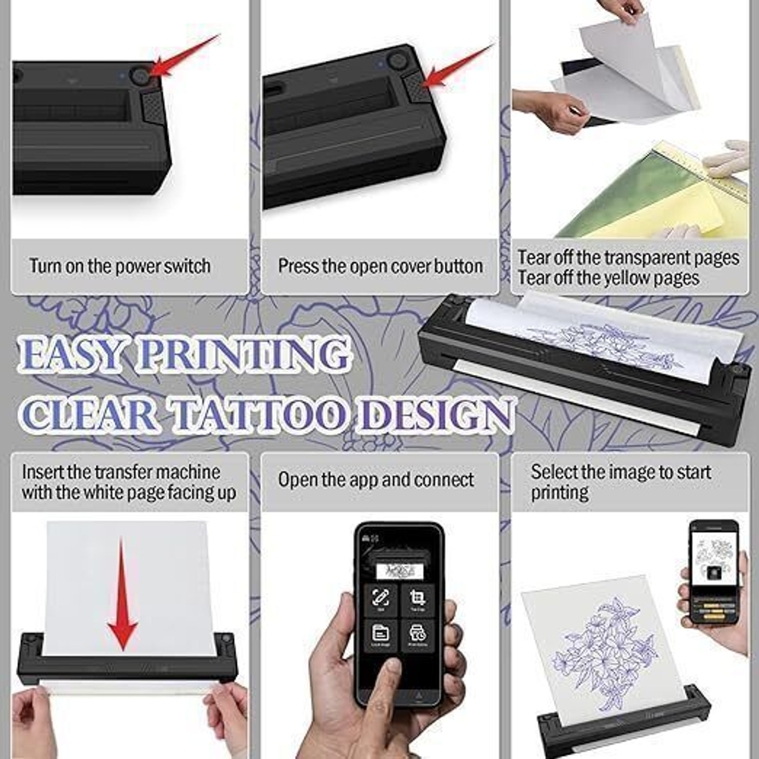 Image of Tattoo gizmo M8 Wireless Tattoo Stencil Printer, Portable Bluetooth Thermal Tattoo A4 Printer Temporary Tattoo Kit