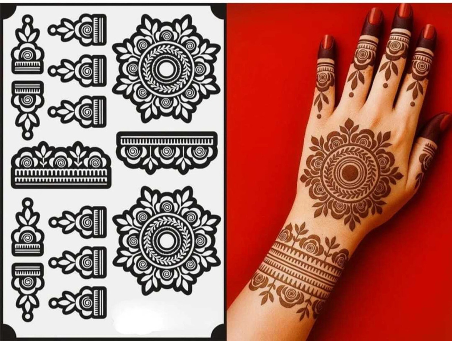 Image of widexbeast Unique Mehndi Stencil Design Full Hand Set Premium Traditional mehendi Stencil