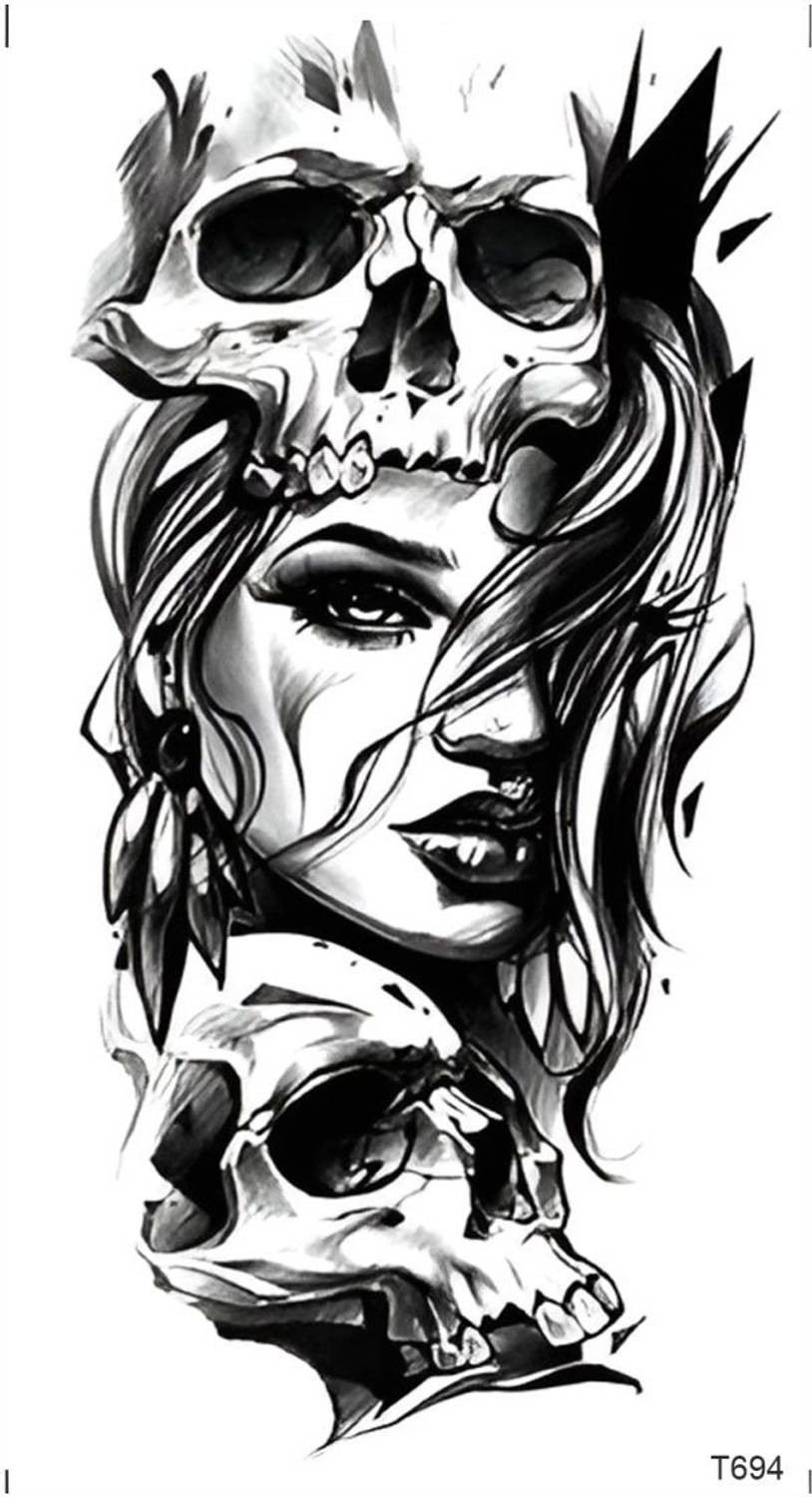 Buzzhub Skull Girl Demon Temporary Tattoo Waterproof Tattoo For Boys And Girls