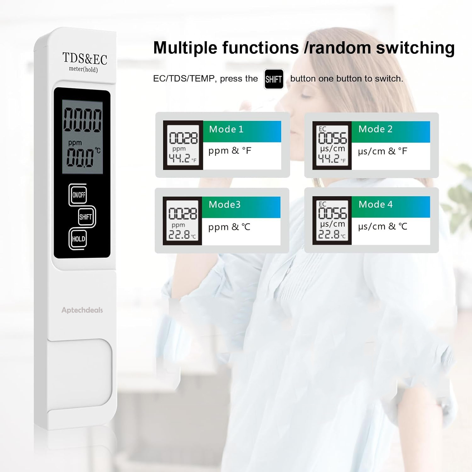 Image of APTECHDEALS 3 in 1 TDS EC & Temperature Digital TDS Meter