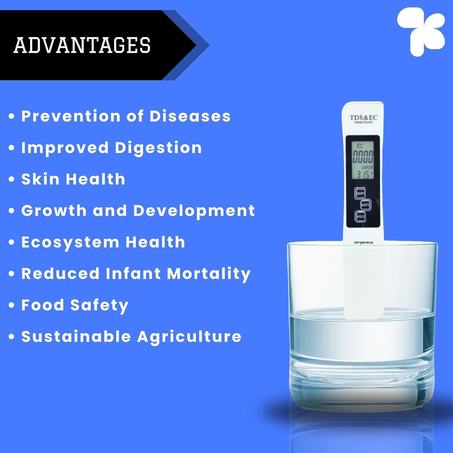 Image of AMPEREUS EC Meter for Water - Reliable TDS EC Meter for Accurate Water Testing Digital TDS Meter