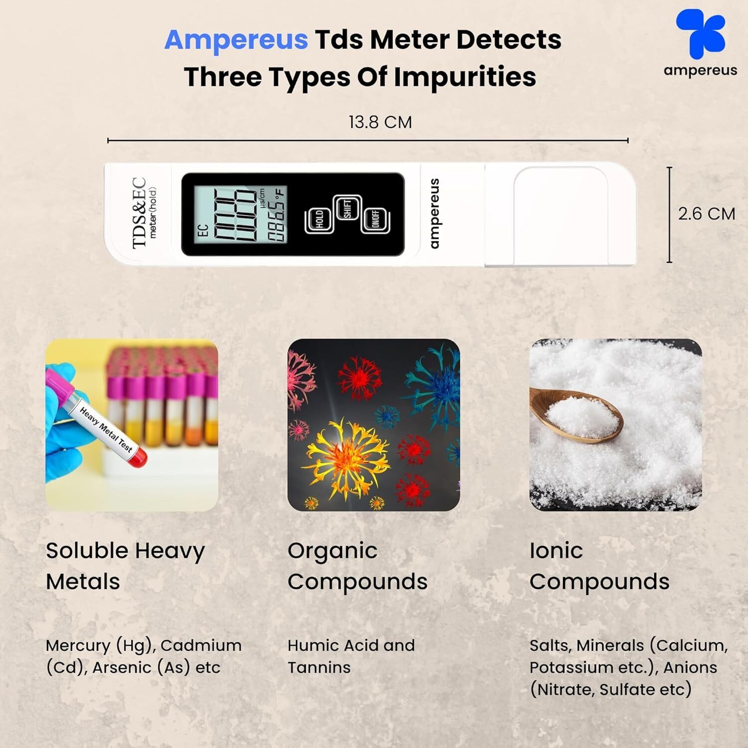 Image of AMPEREUS EC Meter for Water - Reliable TDS EC Meter for Accurate Water Testing Digital TDS Meter