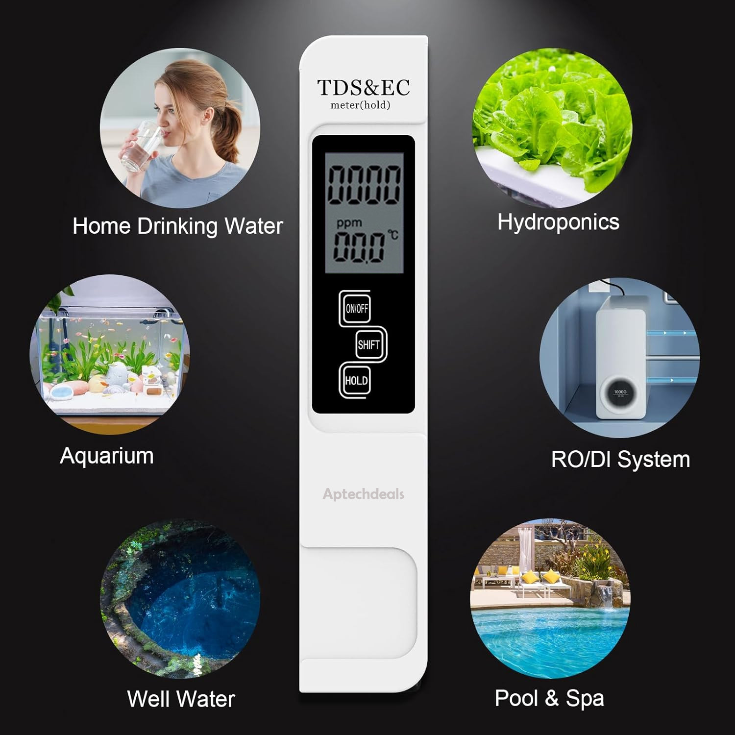 Image of APTECHDEALS 3 in 1 TDS EC & Temperature Digital TDS Meter