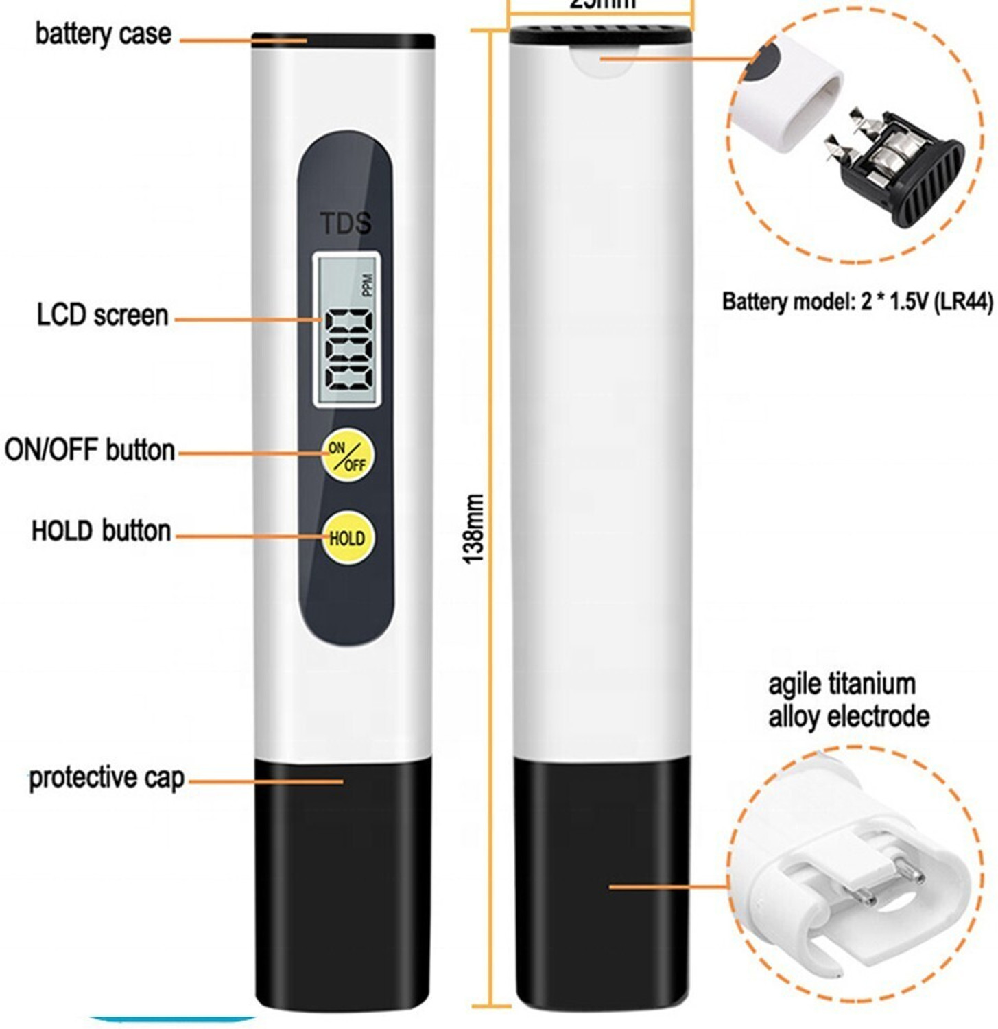 Image of Morwater Digital TDS for Water Quality Testing (0~999ppm) with Hold Feature Digital TDS Meter