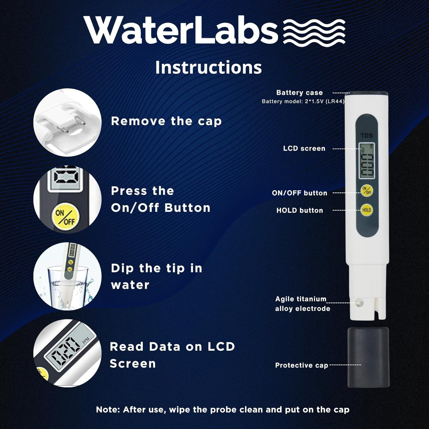 Image of WaterLabs Water Quality Tester 0-999ppm Portable LCD Purity Checker Digital TDS Meter