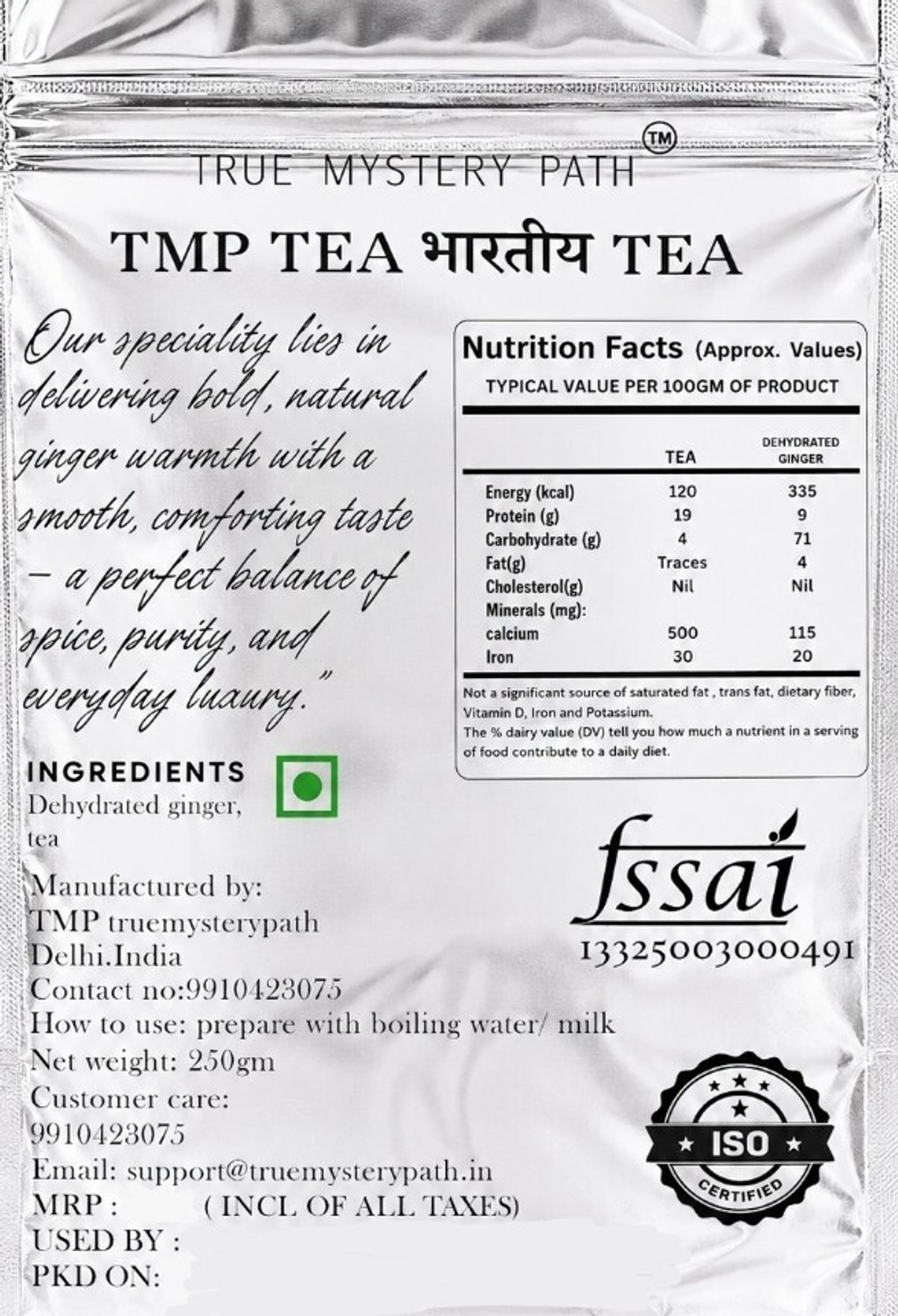 Image of True Mystery Path TMP BHARTIYE GINGER TEA 500G Ginger Tea Pouch