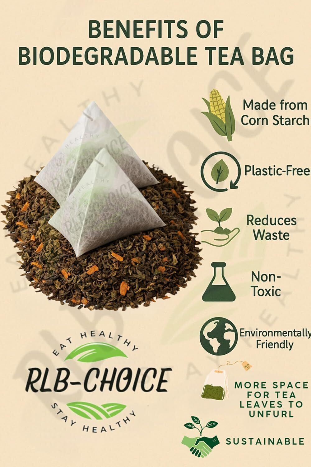 Image of RLB-CHOICE Melt Belly Fat With Natural Detox Blend | Weight Loss,Reduce Bloating,Slim Belly Ginger, Turmeric, Cinnamon Green Tea Bags Pouch