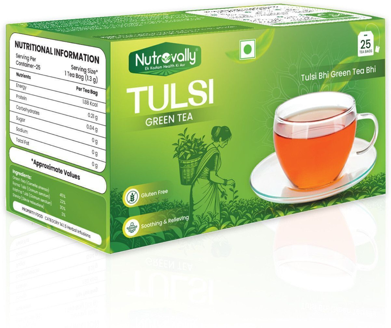 Image of NutroVally Green Tea Tulsi for Weight Loss | Anti-Oxidants Rich Immunity Booster Tulsi Green Tea Bags Box