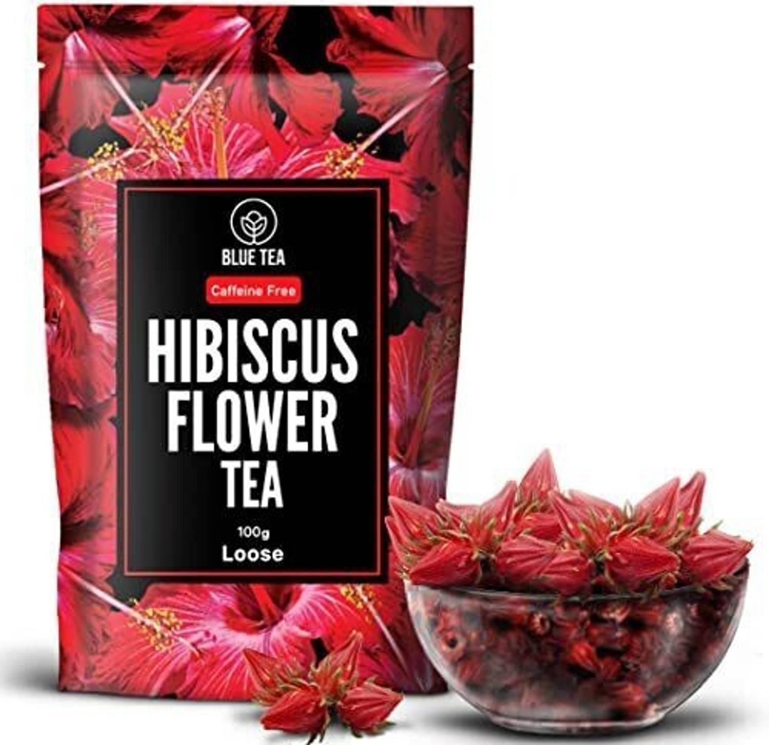 BLUE TEA Hibiscus Tea | Supports Heart Health & Skin Glow | Caffeine Free Hibiscus Herbal Tea Mason Jar
