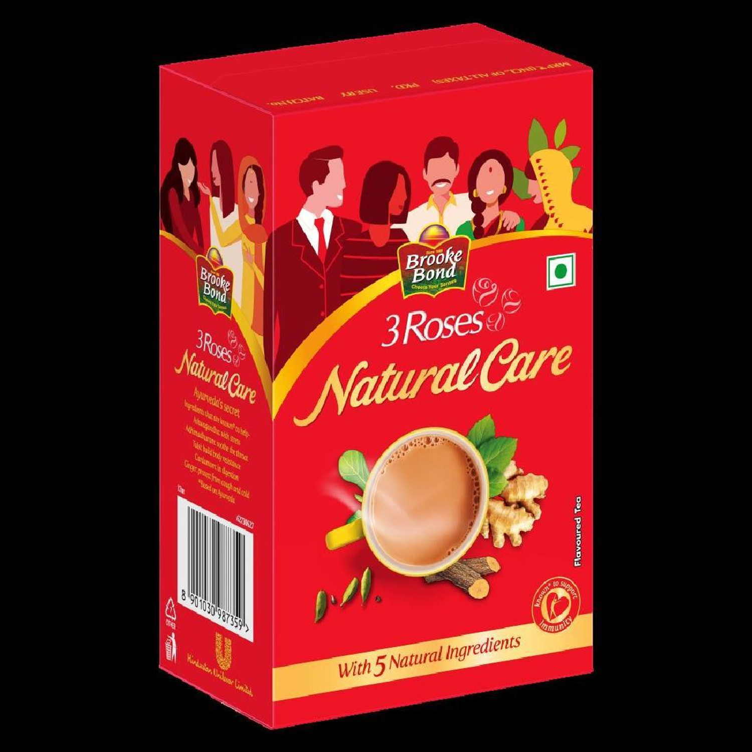 Image of 3 Roses Natural Care Ginger, Cardamom, Tulsi, Ashwagandha, Liquorice Tea Box