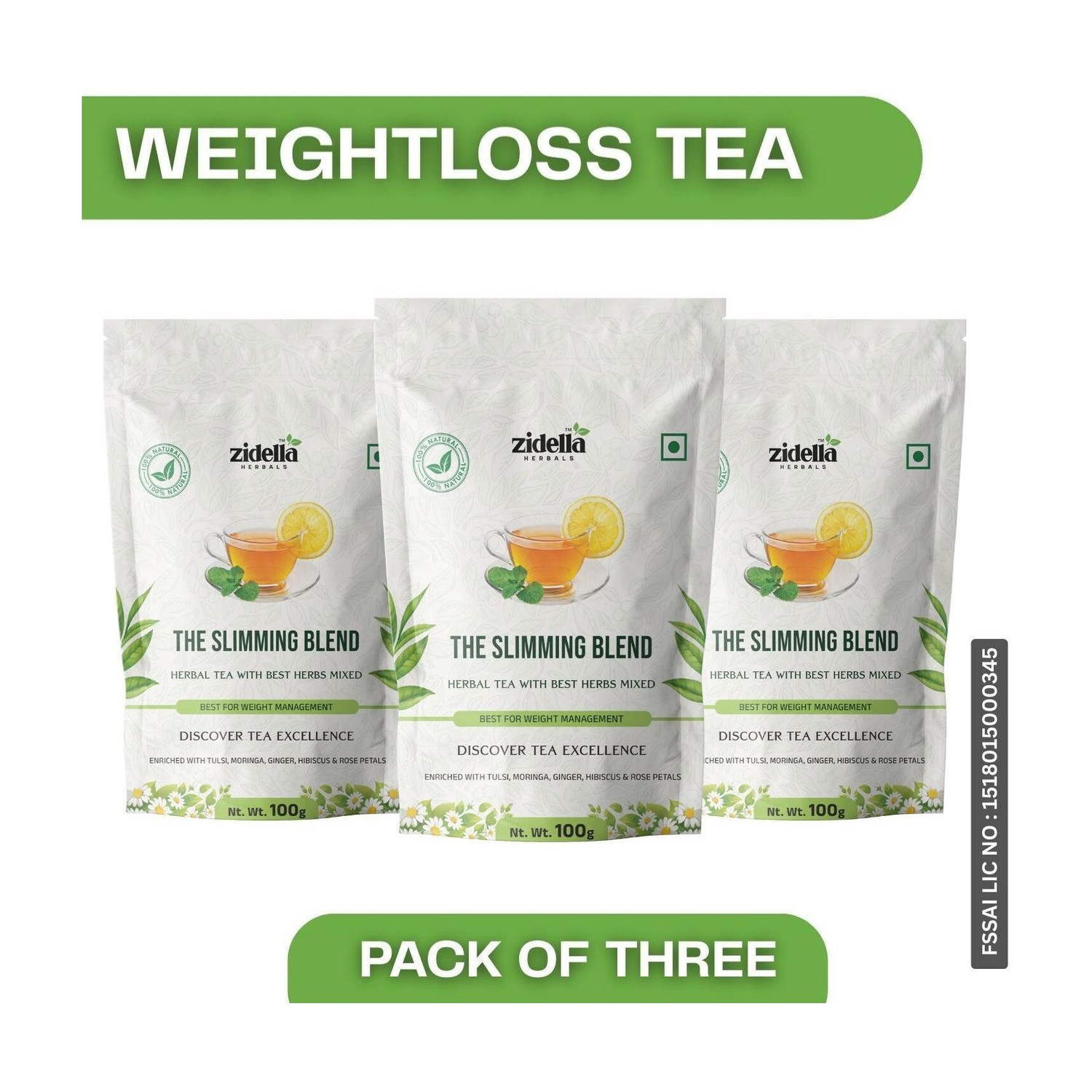Image of Zidella Herbals Weight loss Green tea-Helps With Weight Loss, Skin Glow, Hair Care, Brain Health Peppermint Green Tea Pouch