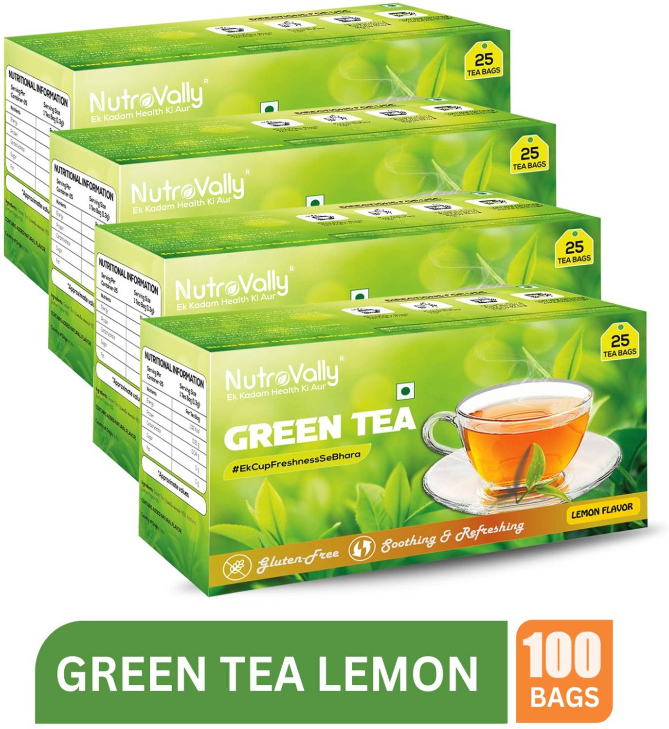 NutroVally Green Tea for weight loss & Build Immunity | Premium green tea leaves Lemon Green Tea Bags Box