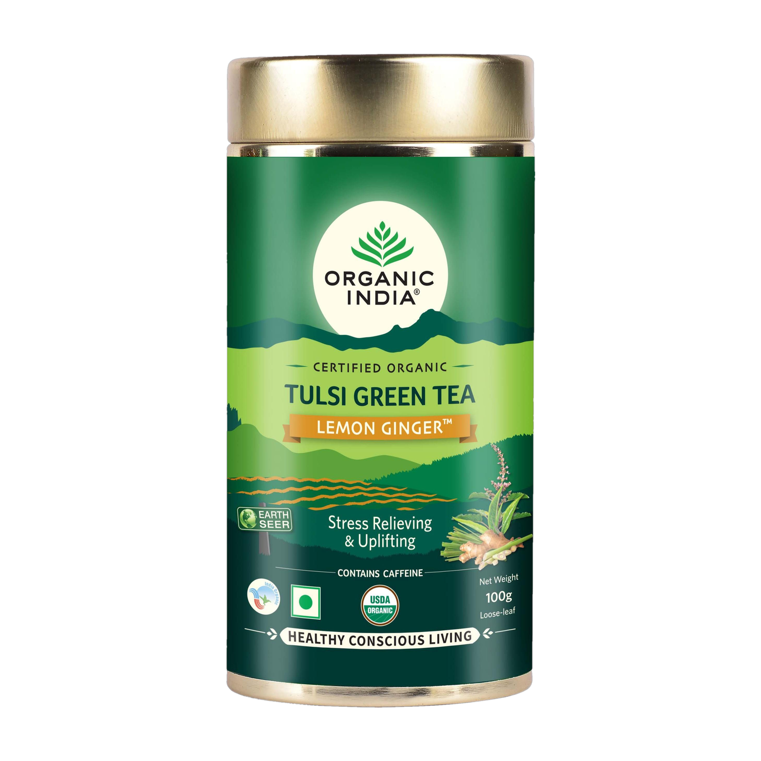 ORGANIC INDIA Tulsi Green Tea Lemon Ginger 100 gm tin Green Tea Tin