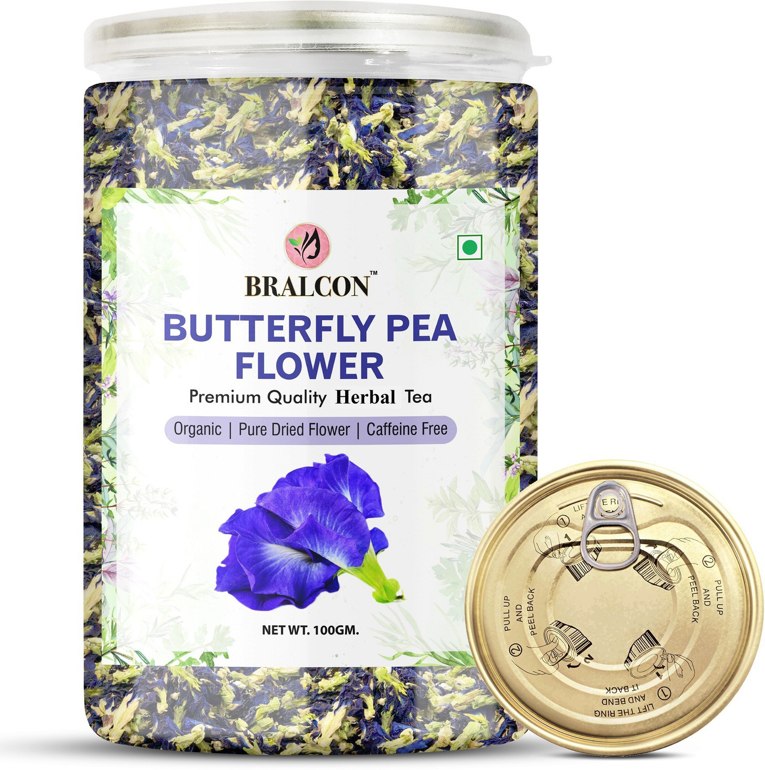 Image of BRALCON Organic Butterfly Pea Flower Tea, Lemongrass Tea Combo Pack 100g Each| Herbal Tea Plastic Bottle