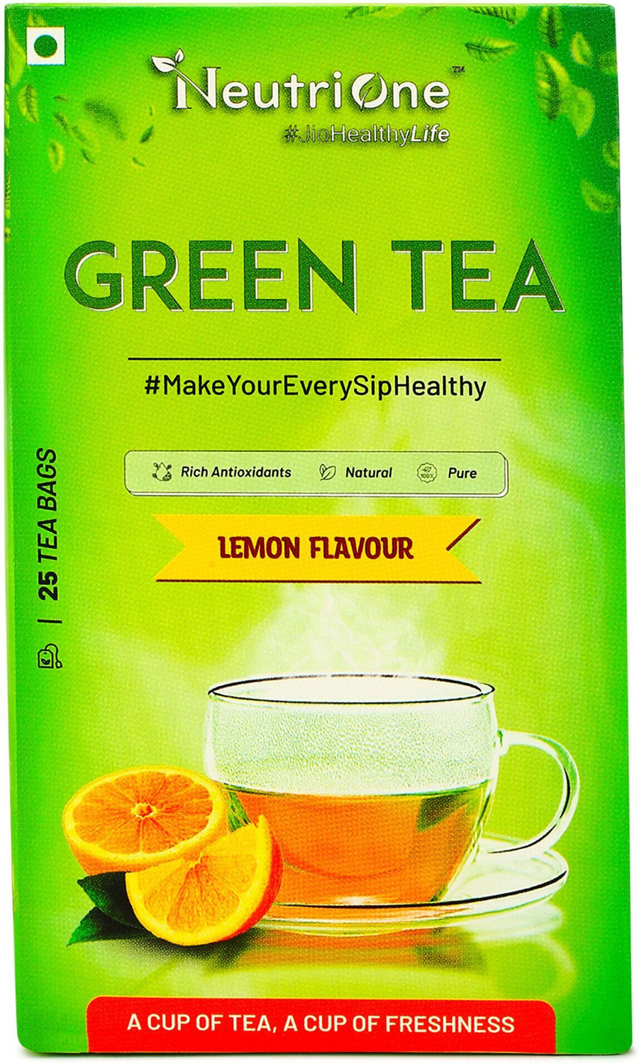 Image of NeutriOne Green Tea Lemon for Weight Loss & Boost Immunity| Vitamin C|Authentic Tea Leaves Lemon Green Tea Bags Box