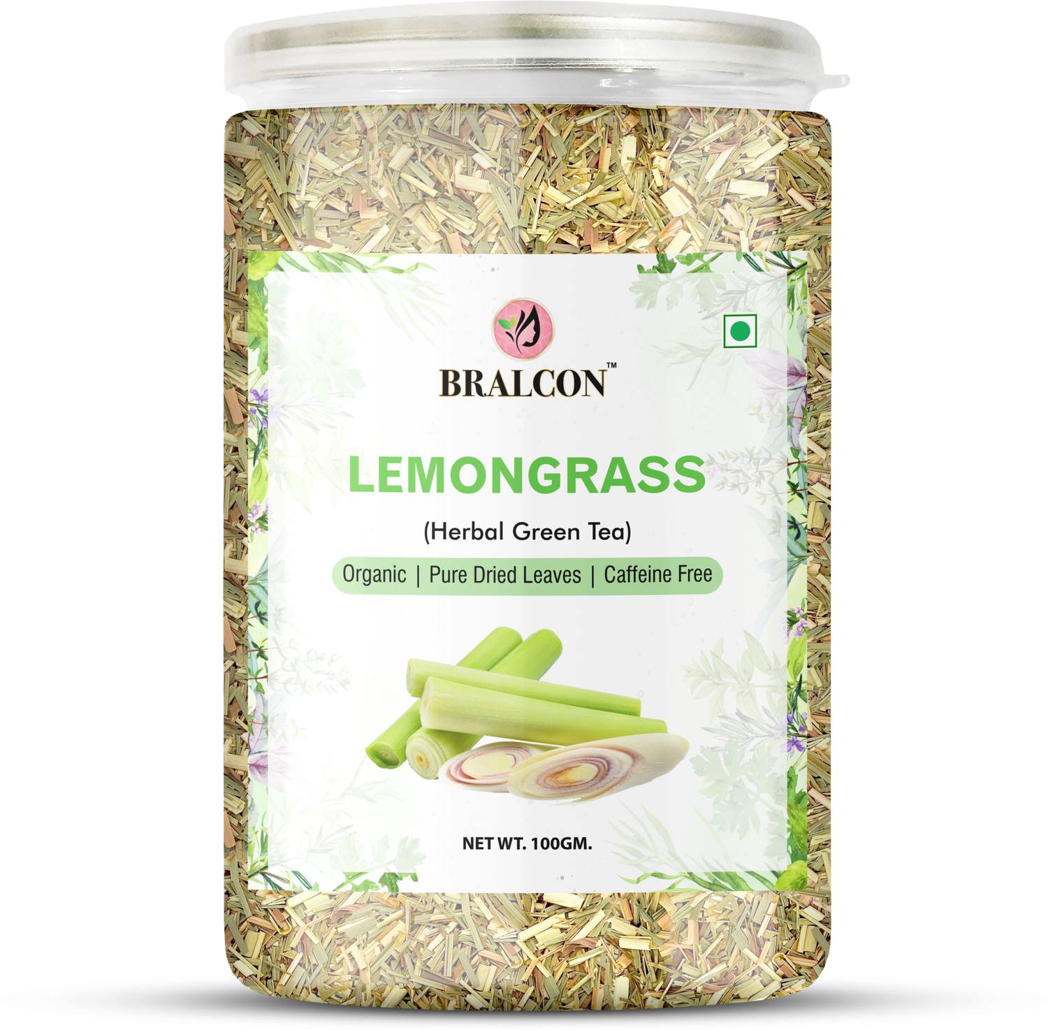 BRALCON Organic Lemongrass Herbal Green Tea Leaves - 100g | Whole Leaf Tea| 100% Natural Lemon Grass Herbal Tea Plastic Bottle