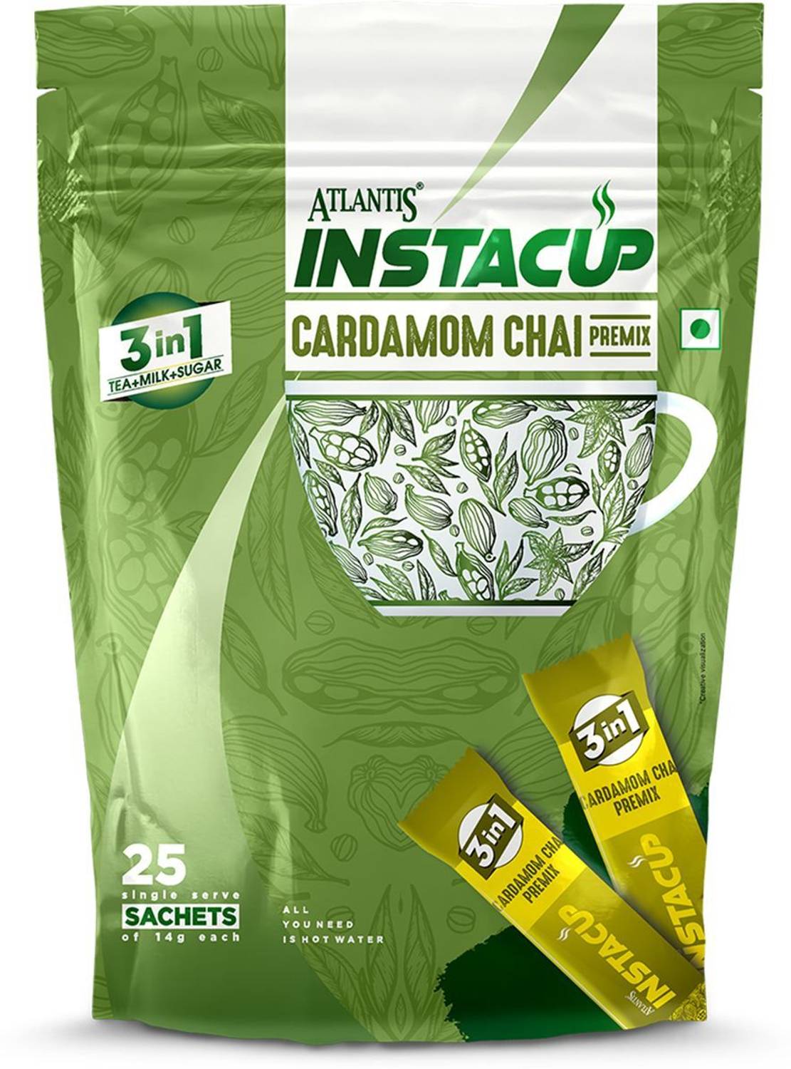ATLANTIS Instacup Cardamom Tea Premix Sachets, Ready to Use Cardamom Tea Pouch
